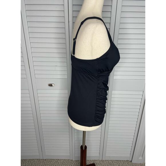 Lands' End solid black ruched tankini swimsuit top women's size 4 - nwt - Picture 2 of 5